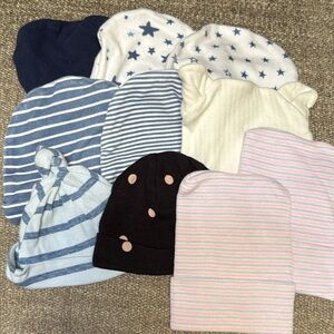 Baby Beanie Hat Bundle - Blue, Pink, White, Navy, Cream, Black
